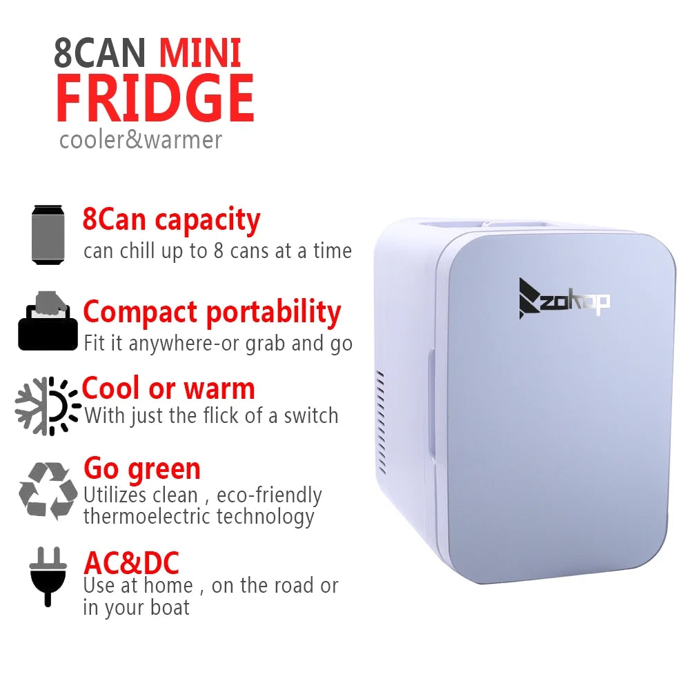 Mini Fridge Electric Cooler and Warmer, Portable Compact Thermoelectric Personal Refrigerator, 6 Liter Capacity, Chills 8-can 12oz Cans, for Car Accessories, Home, Office, Dorm or Boat, S11380