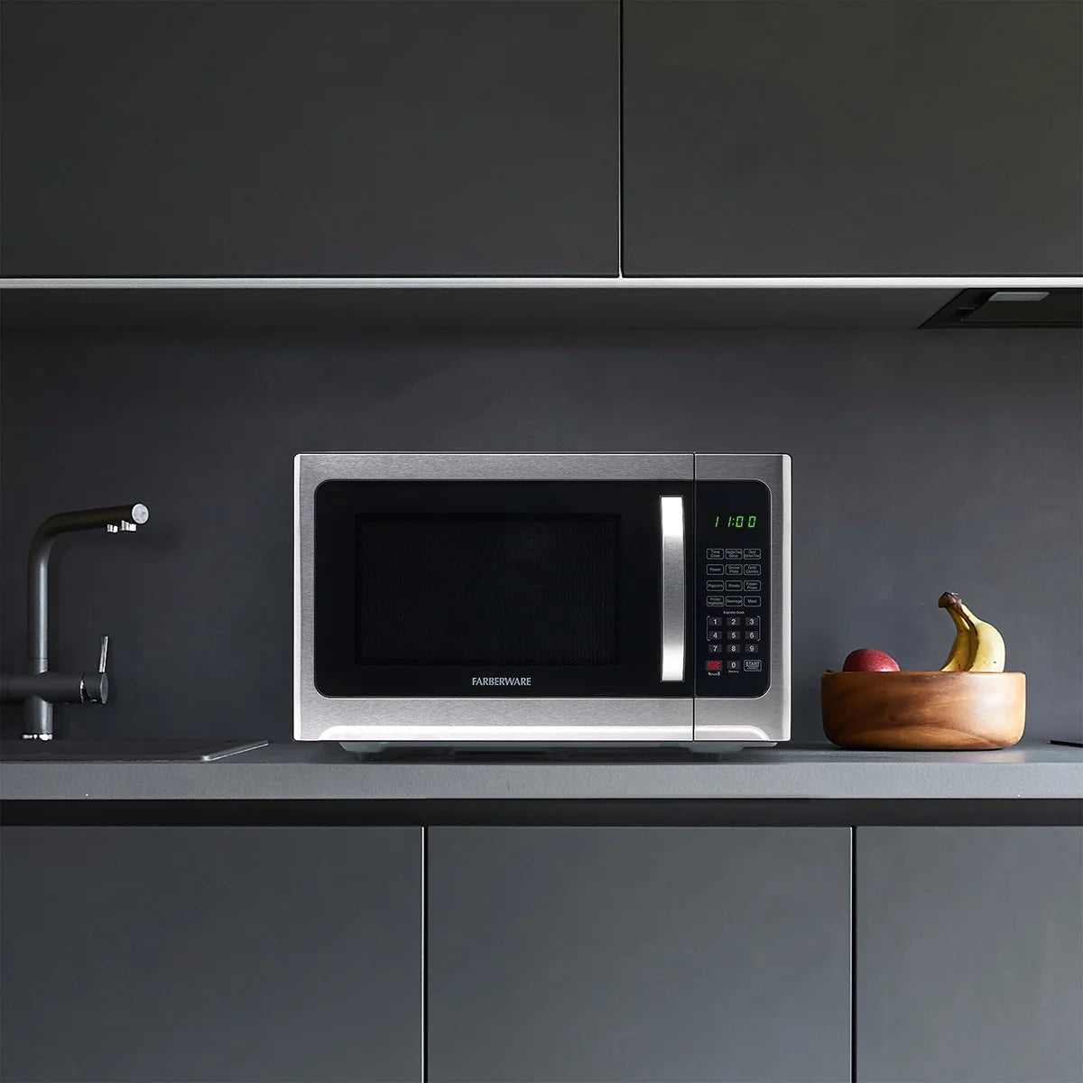 Farberware Professional 1.2 Cu. Ft. 1000-Watt Microwave Oven with Sensor Cooking, Stainless Steel/Black Body Wrap