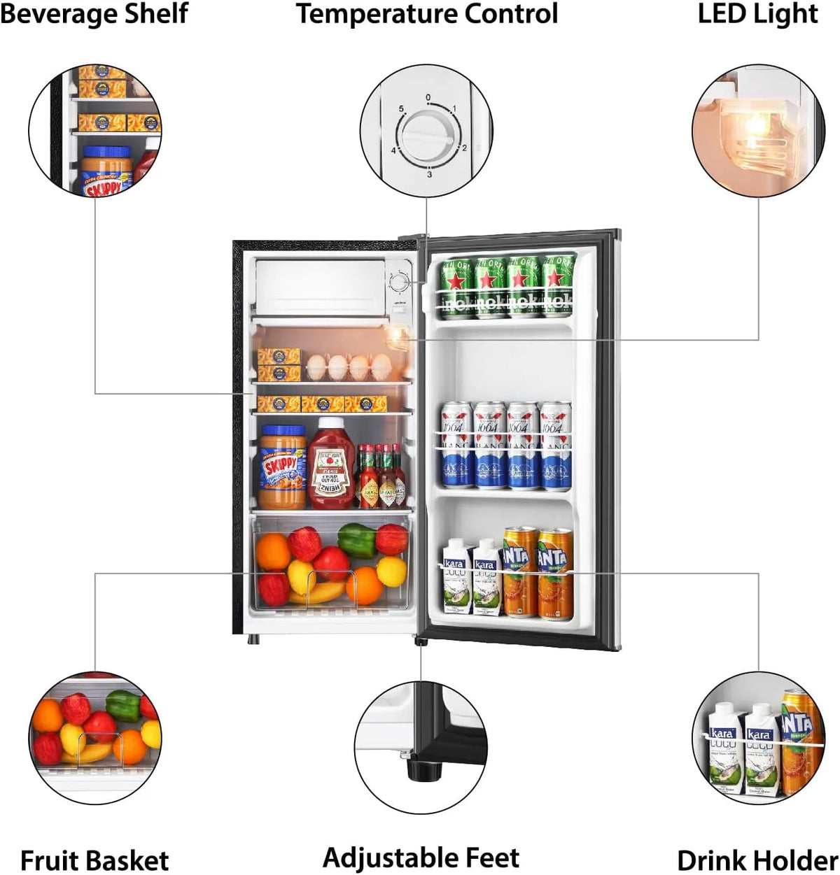 HUMSURE 3.1 Cu.ft Mini Fridge with Freezer, Single Door Compact Refrigerator for Dorm, Office
