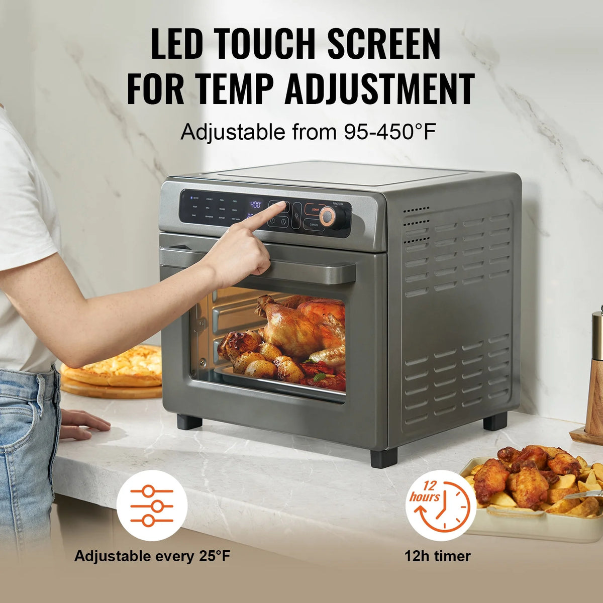 KFFKFF 12-IN-1 1700W Air Fryer Toaster Oven 25L Stainless Steel Convection Oven