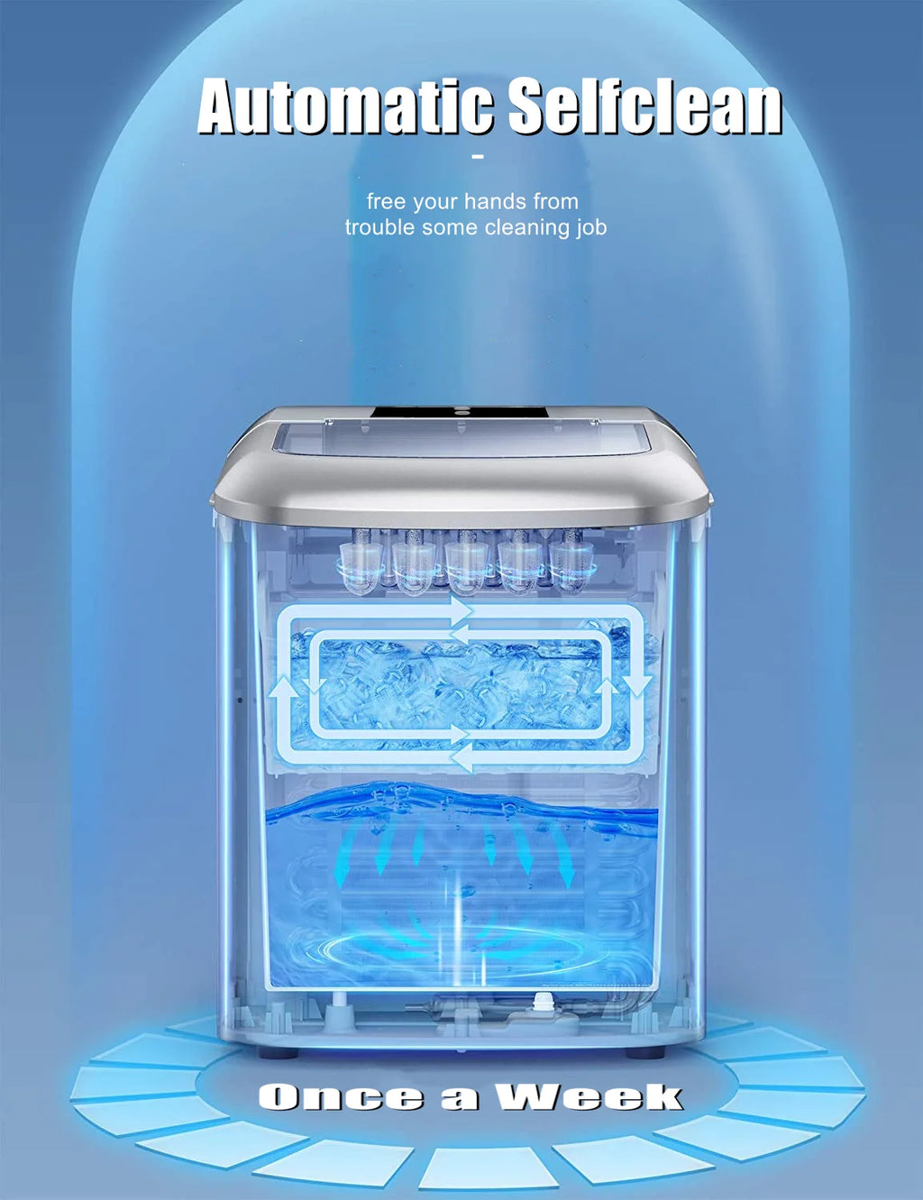 Ice Maker Countertop 2 Ice Sizes, 30 lbs Bullet Ice in 24H, Self-Clean, 9 Cubes in 5 Mins, FOHERE