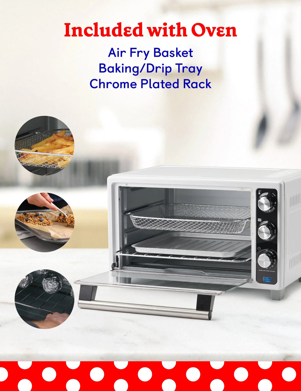 Betty Crocker Air Fryer Convection Toaster Oven, Multifunction 6-Slice Toaster and Air Fryer Oven, 0.8 Cu. Ft. 6 Slice Capacity AirFryer Toaster Oven Combo, 7 Function Convection Oven, Silver