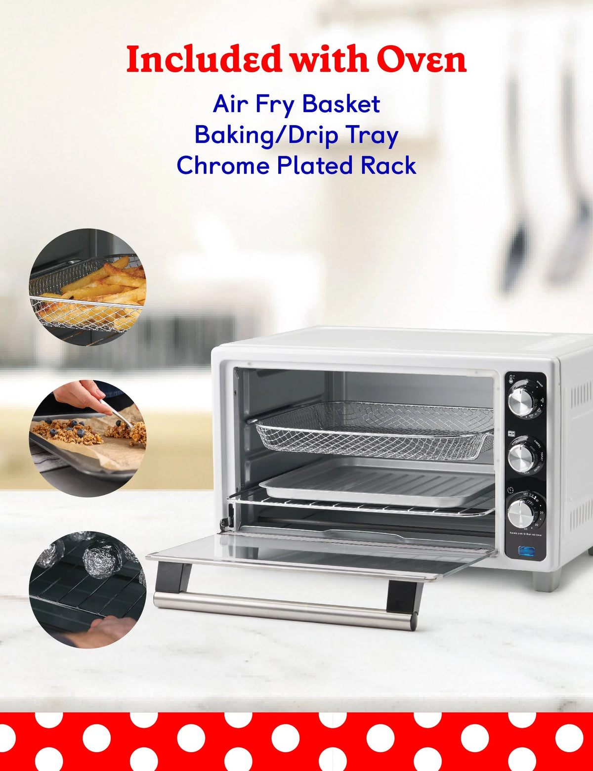 Betty Crocker Air Fryer Convection Toaster Oven, Multifunction 6-Slice Toaster and Air Fryer Oven, 0.8 Cu. Ft. 6 Slice Capacity AirFryer Toaster Oven Combo, 7 Function Convection Oven, Silver