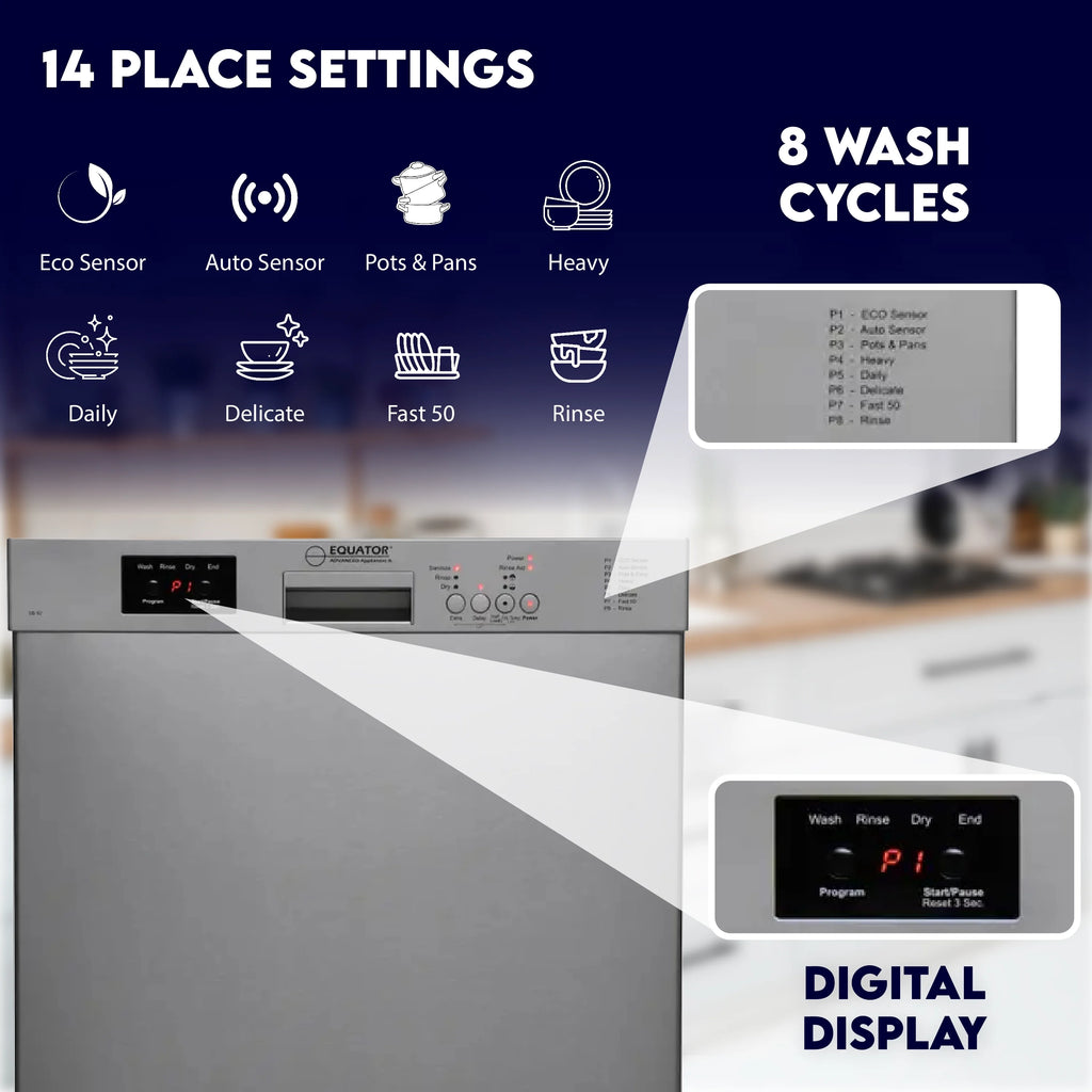 Equator 24" Built in 14 place Dishwasher in Stainless Energy Star Certfied, Quiet Operation and Advanced Santization