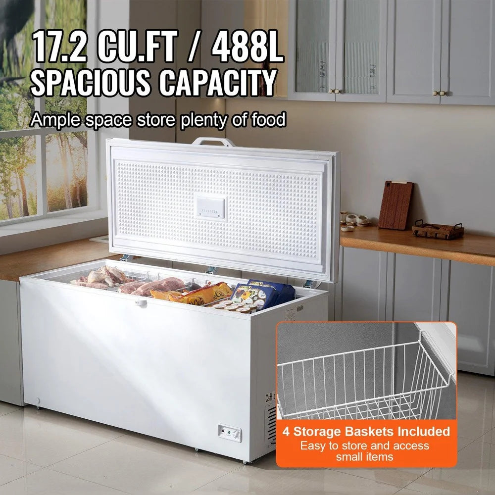 Choco Moon Large Capacity 14.5 Cu.ft Chest Freezer, 345L Storage, 4 Slide-Out Baskets, Lockable Lid, 8 Temp Control Levels, Energy-Efficient LED Lights, 6 Swivel Casters for Easy Mobility