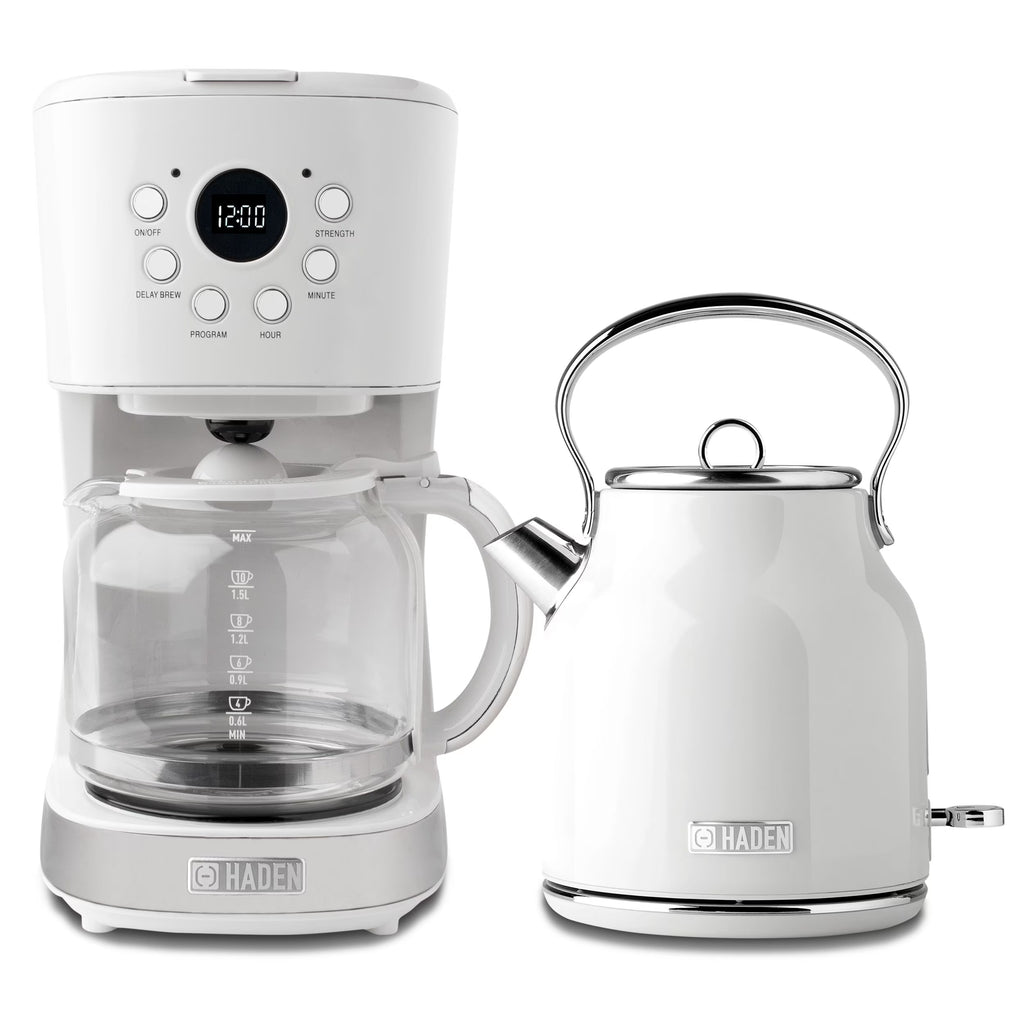 Haden Coffee Maker & Heritage 1.7 Liter Electric Kettle, Black & Chrome