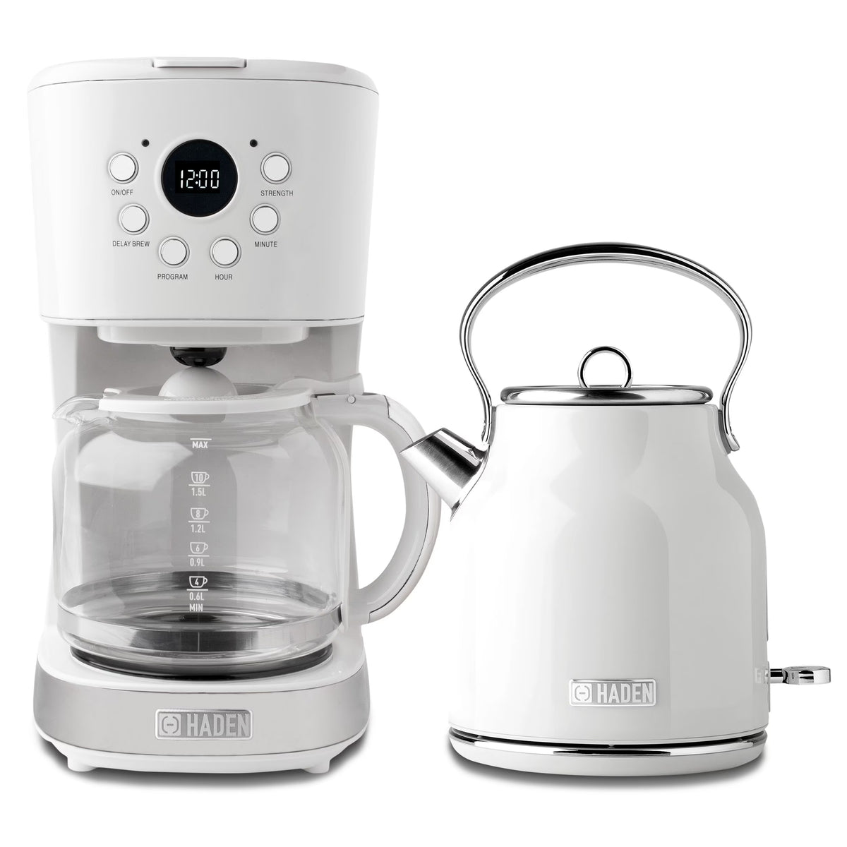 Haden Coffee Maker & Heritage 1.7 Liter Electric Kettle, Black & Chrome