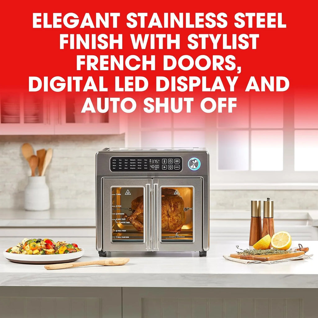 Open Box Emeril 675-02x 8 pcs Emeril Lagasse French Door 360 26 QT Air Fryer, Convection Toaster Oven (Stainless Steel) -