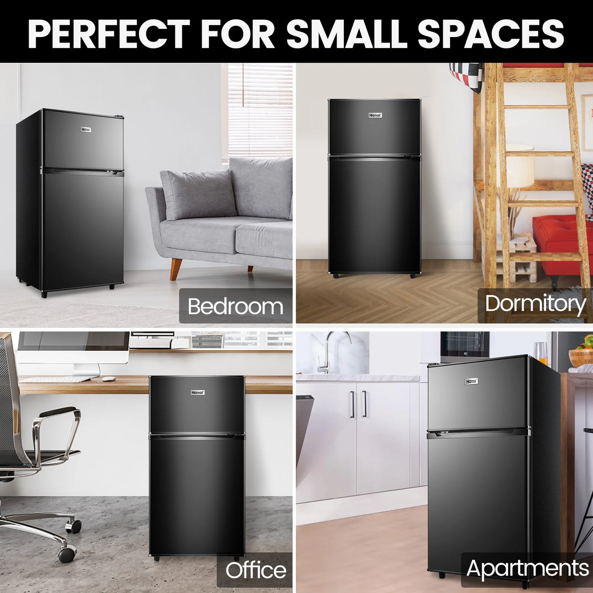 WANAI 3.5 Cu ft Two Door Mini Fridge with Freezer,Apartment Size Refrigerator, Black,New