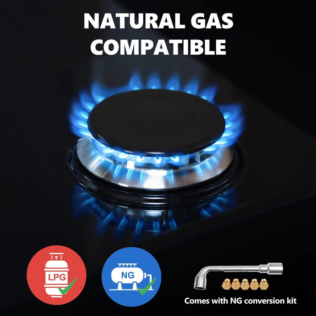 GRACEALL Gas Stove 30inch 5 Burners, Built-in Gas Stovetop with NG/LPG Conversion Kit, Glass Top Gas Burner (30in x 20.5in)