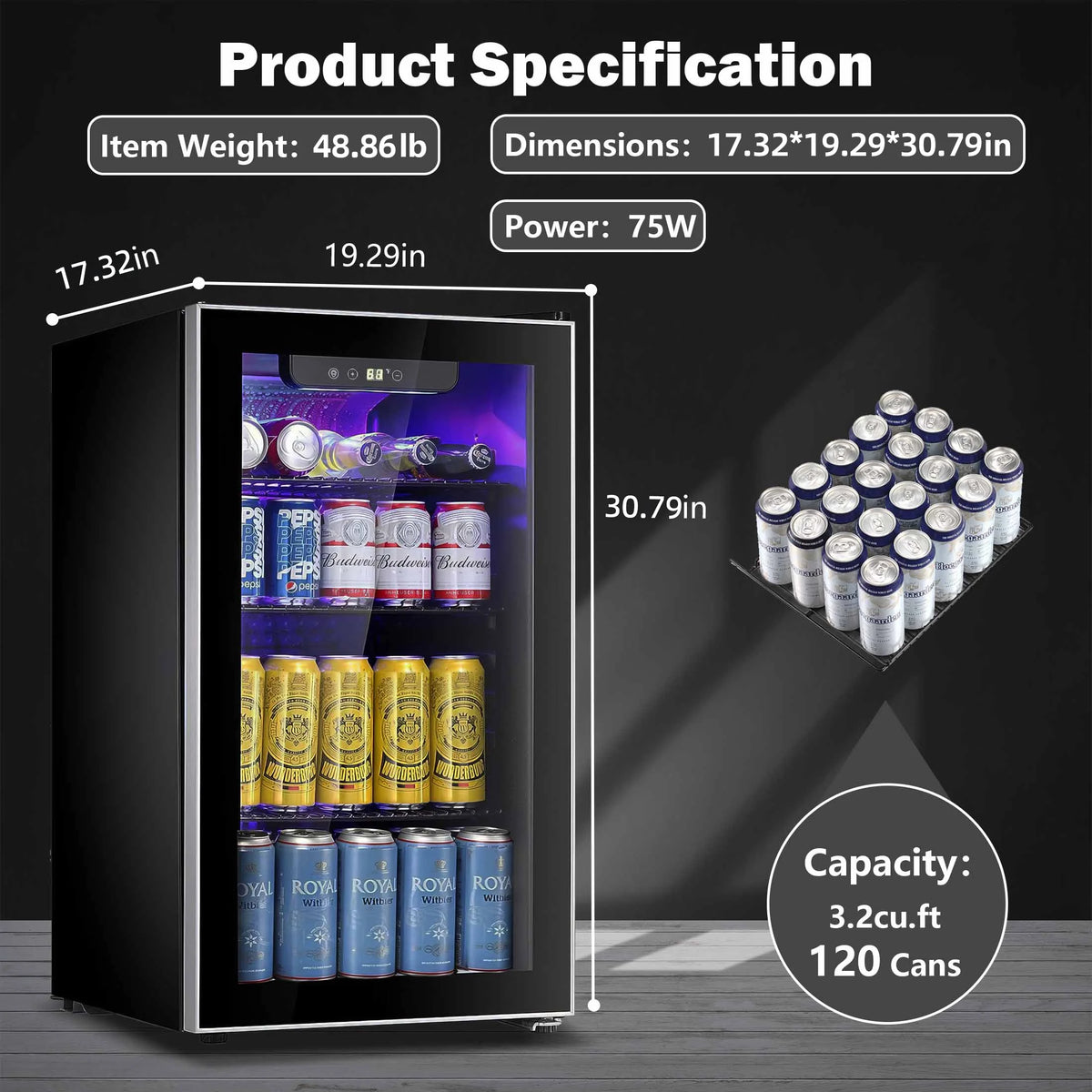 Auseo 126 Can Beverage Refrigerator and Cooler with Glass Door for Home/Office/Bar-Black