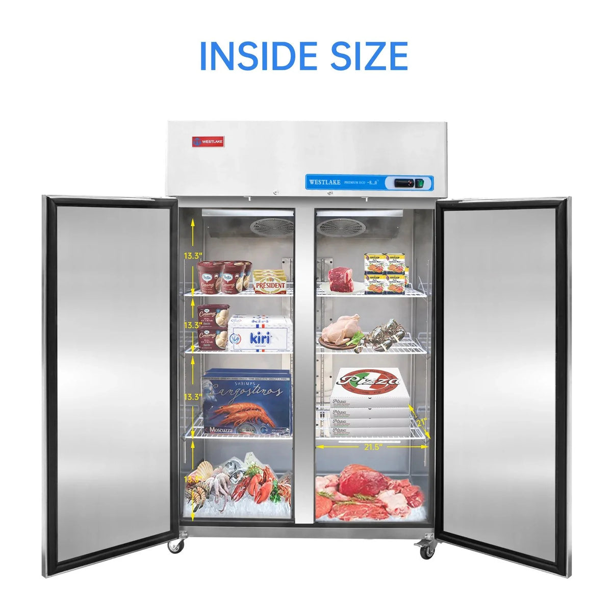 Westlake Commercial Reach In Upright Freezer WK-48F Double Solid Door Stainless Steel 36 Cu. Ft