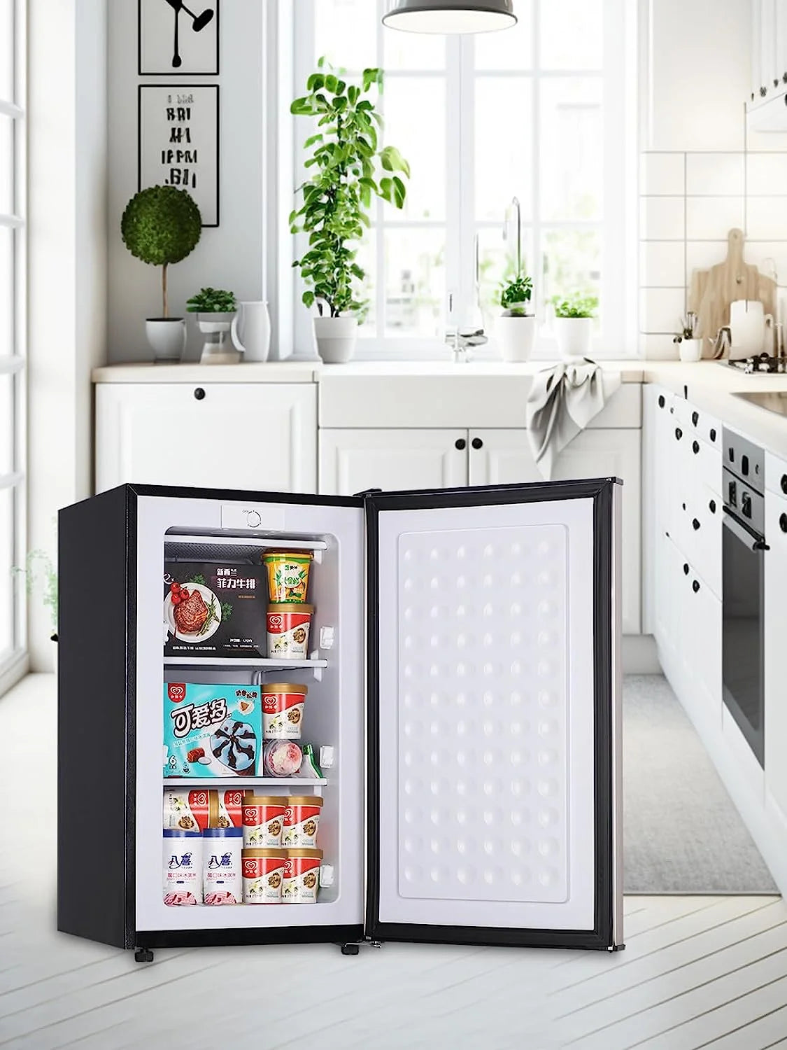 GGTB 3.0 Cu.ft Compact Upright Freezer with Reversible Single Door, Removable Shelves Mini Freezer with Adjustable Thermostat for Home/Kitchen/Office, Silver