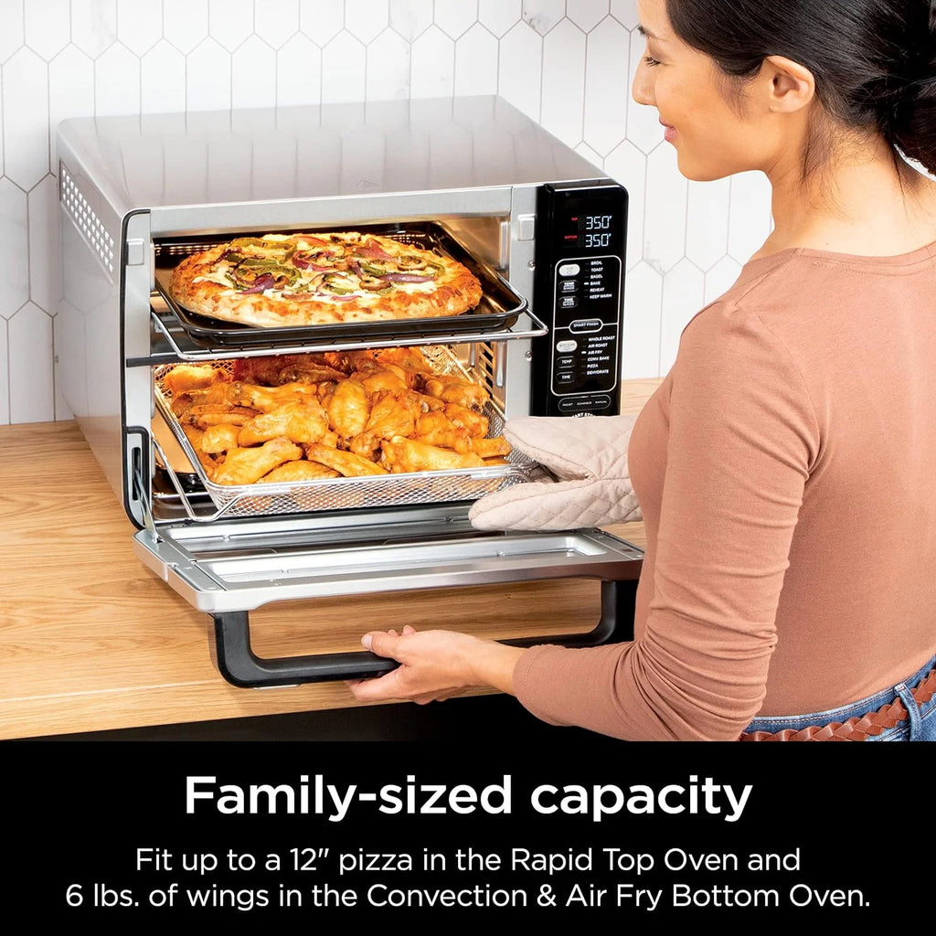 Restored Ninja DCT401 12-in-1 Double Oven with FlexDoor, FlavorSeal & Smart Finish, Rapid Top Convection, Air Fry Bottom , Bake, Roast, Toast, Stainless Steel (Refurbished)