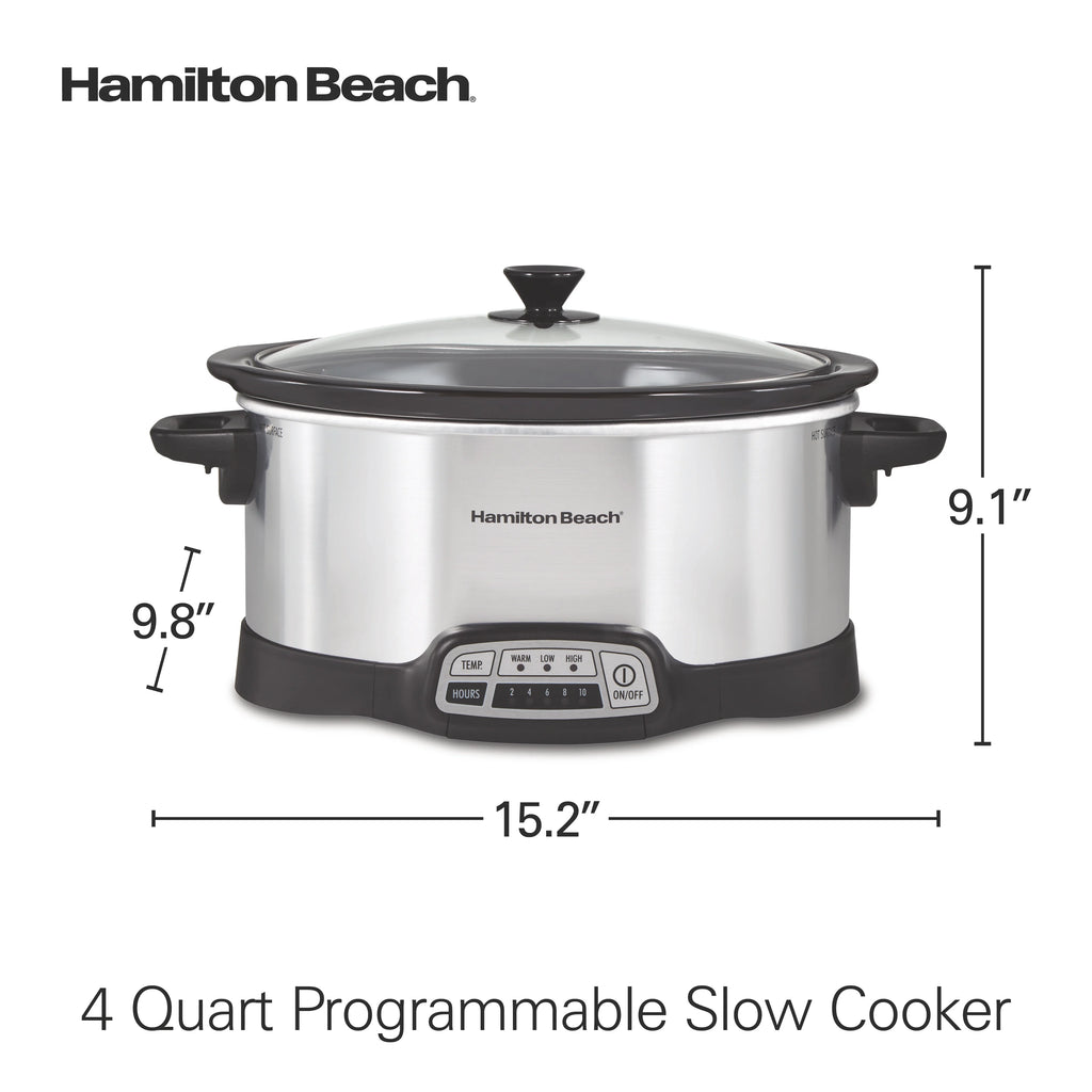 Hamilton Beach 4 Qt Programmable Slow Cooker, Stoneware Crock with Removable Pot, Stainless Steel