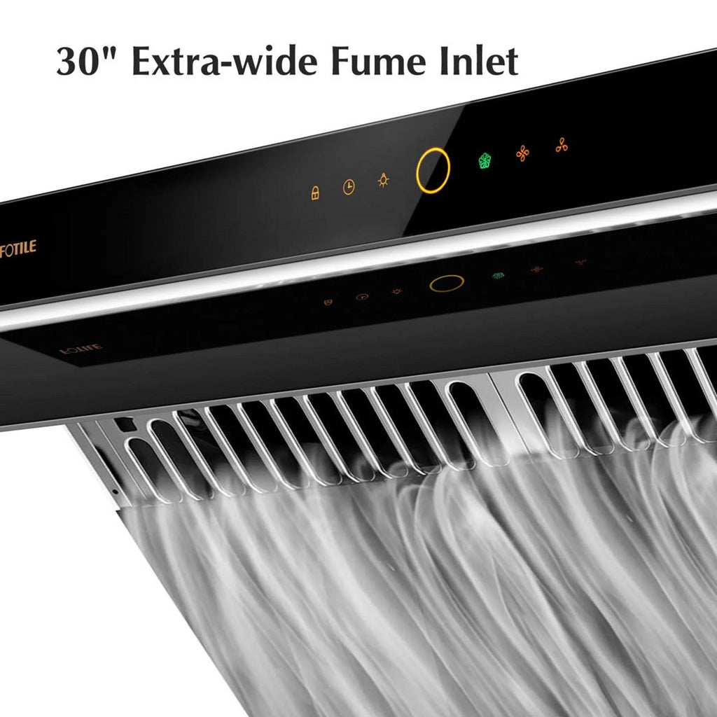 FOTILE Slant Vent Series 30" 1000 CFM Under Cabinet or Wall Mount Range Hood with 2 LED lights, Motion and Touch Activation in Onyx Black Tempered Glass