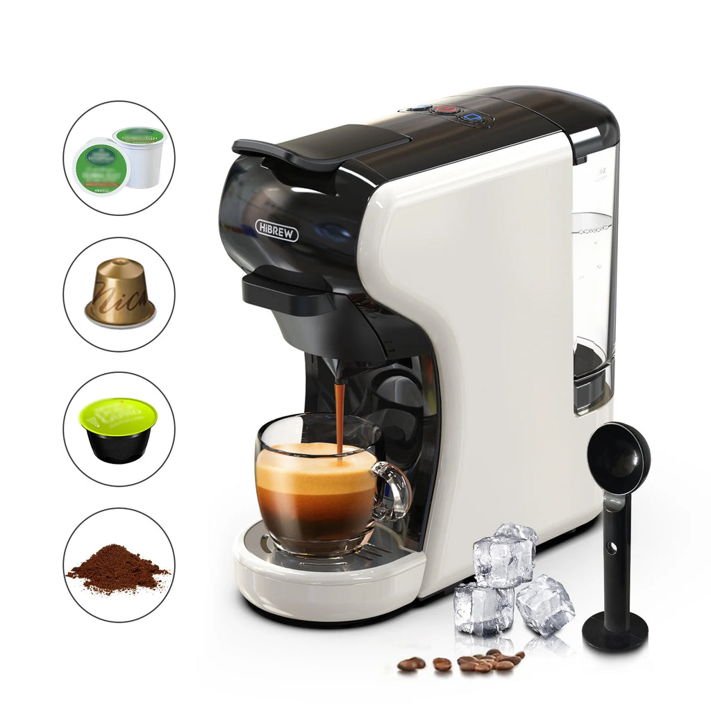 HiBREW H1A 4-in-1 Capsule Coffee Machine - 19Bar Espresso Maker for Hot/Cold Brews Black
