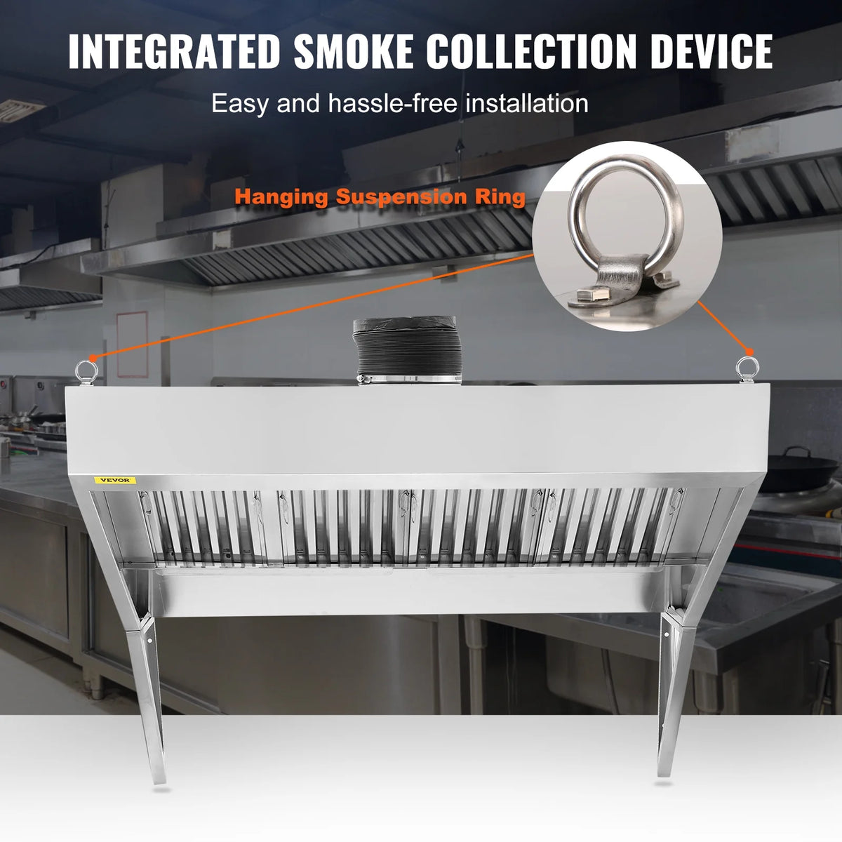 BENTISM Commercial Exhaust Hood 8ft Food Truck Hood Exhaust 201 Stainless Steel