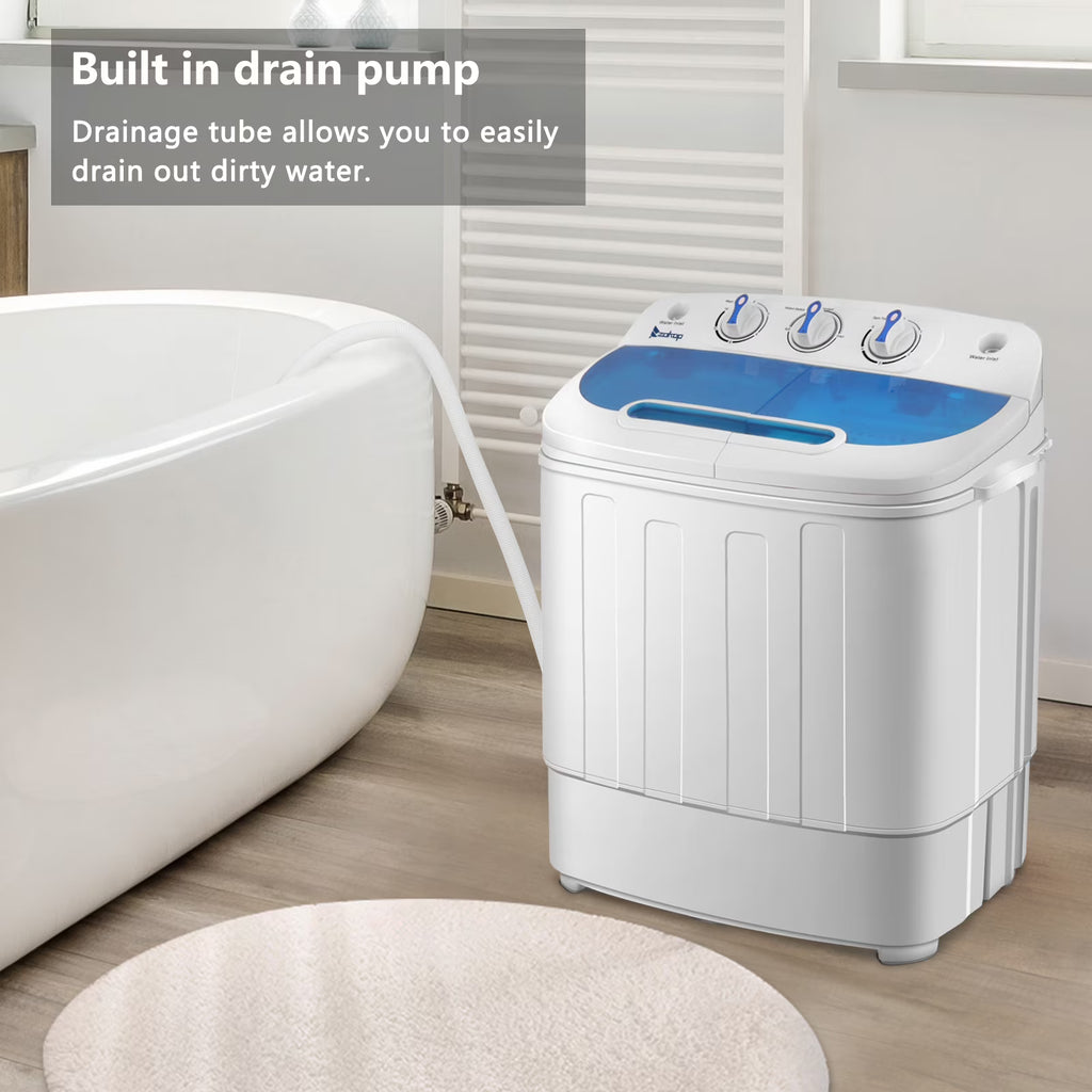 Compact Twin Tub with Built-in Drain Pump XPB46-RS4 15Lbs Semi-automatic Twin Tube Washing Machine US Standard White & Blue