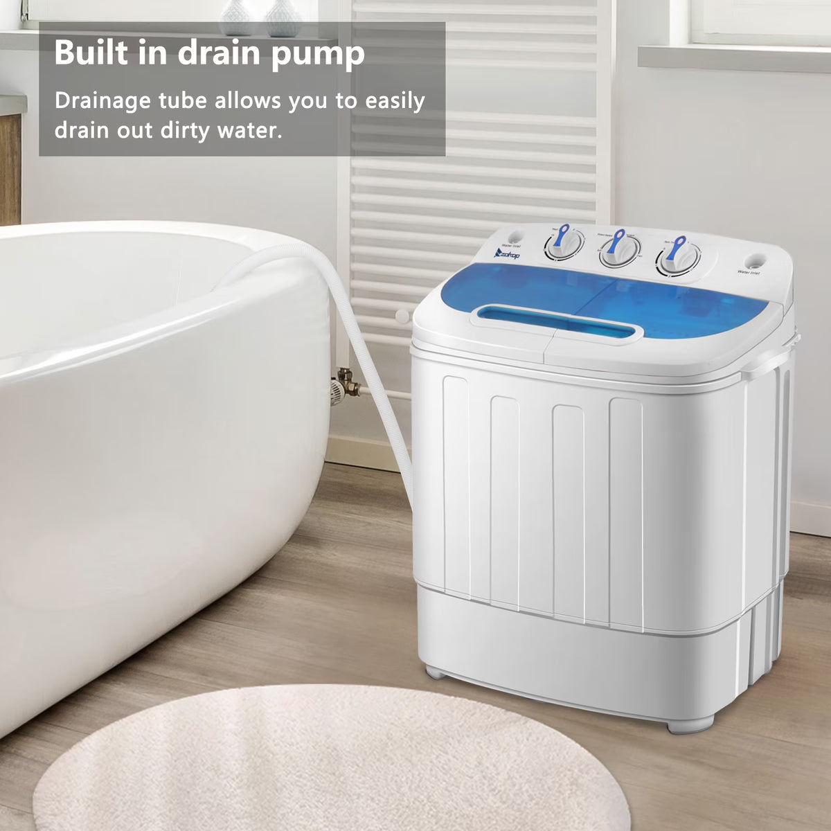 Compact Twin Tub with Built-in Drain Pump XPB46-RS4 15Lbs Semi-automatic Twin Tube Washing Machine US Standard White & Blue