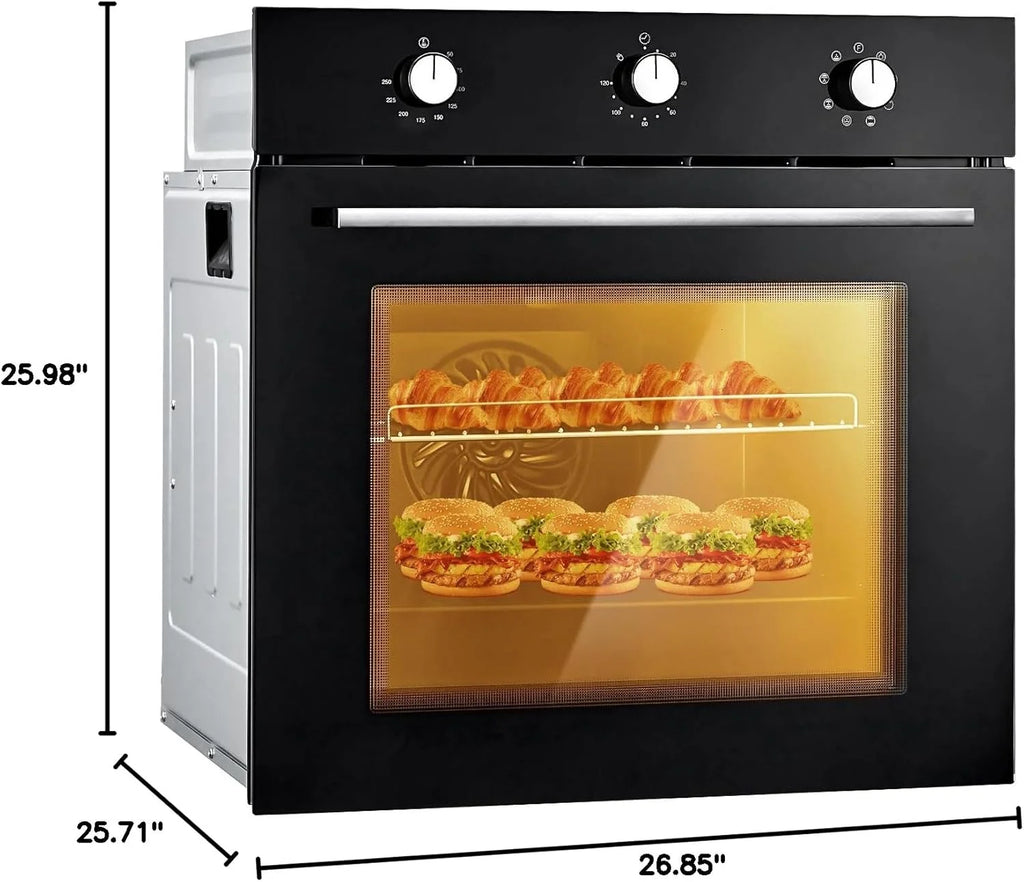 24" Electric Single Wall Oven with 8 Baking Modes 2.5Cu.ft Built-in Electric Convection Oven with Air Frying Function 3D Surround Heating with Double-Layered Glass Door 3000W Silver