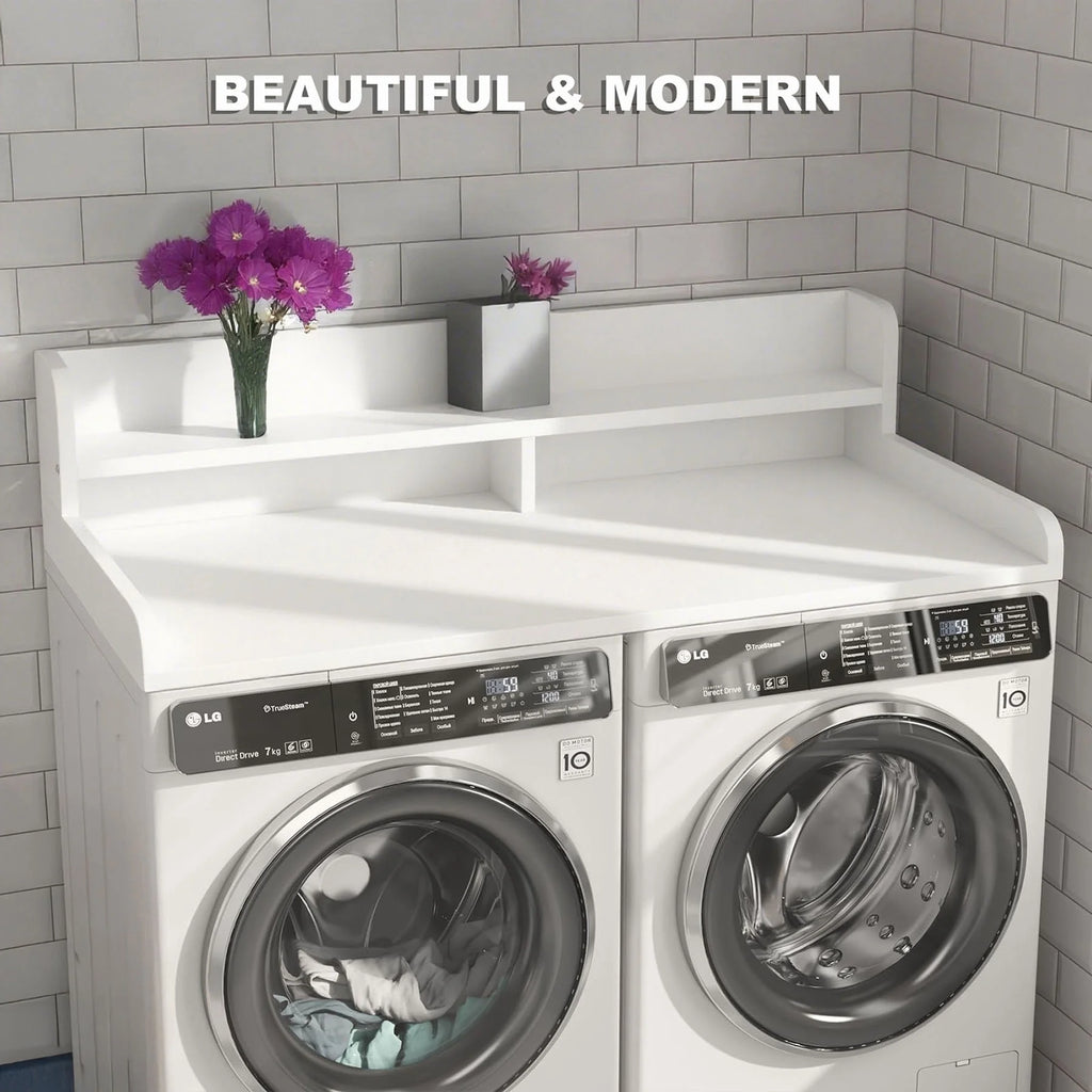 S-HOME Large Space 2-Tier Washer and Dryer Countertop with 2.75 Inch H Guard, 54 Inch W x 27.5 Inch D Topper for Laundry Room