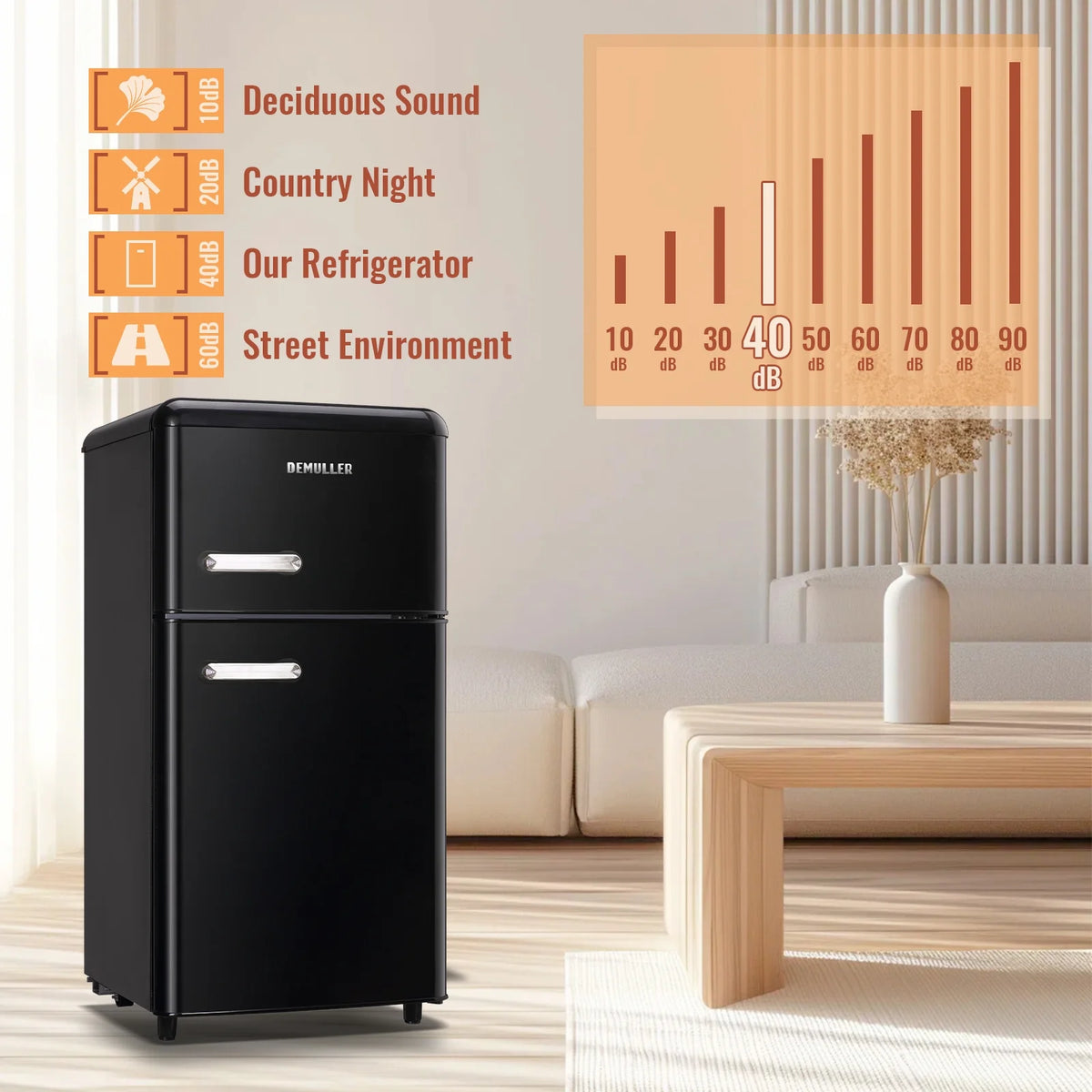 DEMULLER Mini Fridge with Freezer Small Refrigerator Double Door Drinks Holder for Office Black New