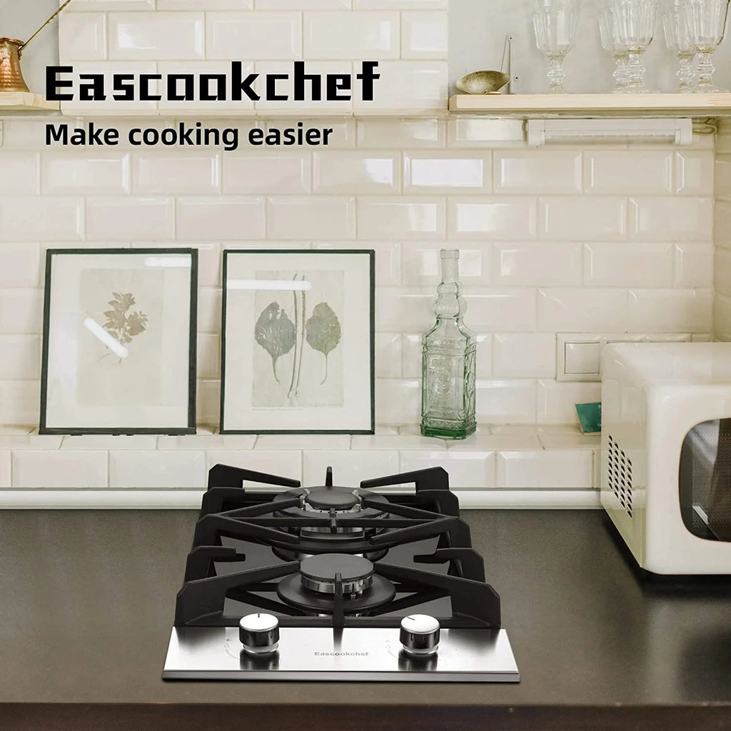 Gas Cooktop 12 inch Eascookchef Bulit-in Gas Stove Top 2 Burners NG/LPG Convertible Dual Burners
