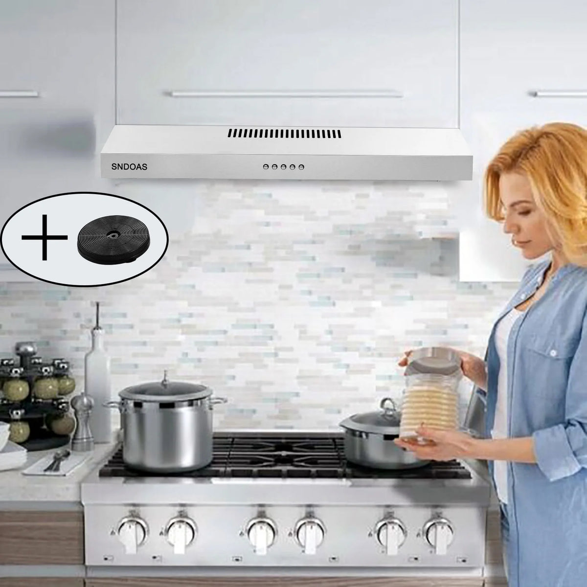 Joeaonz 30-Inch Stainless Steel Ductless Under Cabinet Range Hood with LED Lights, 230 CFM, 120V, 60Hz