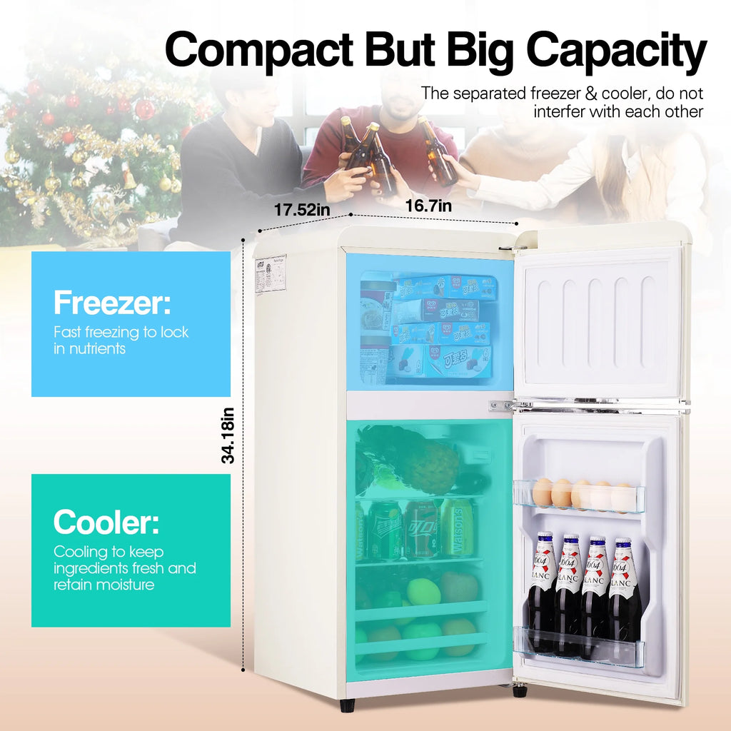 GGTB 3.0 Cu.Ft Two Door Small Refrigerator with Freezer, Compact Retro Small Refrigerator for Dorm, Office, Bar, RV, Bedroom, Blue