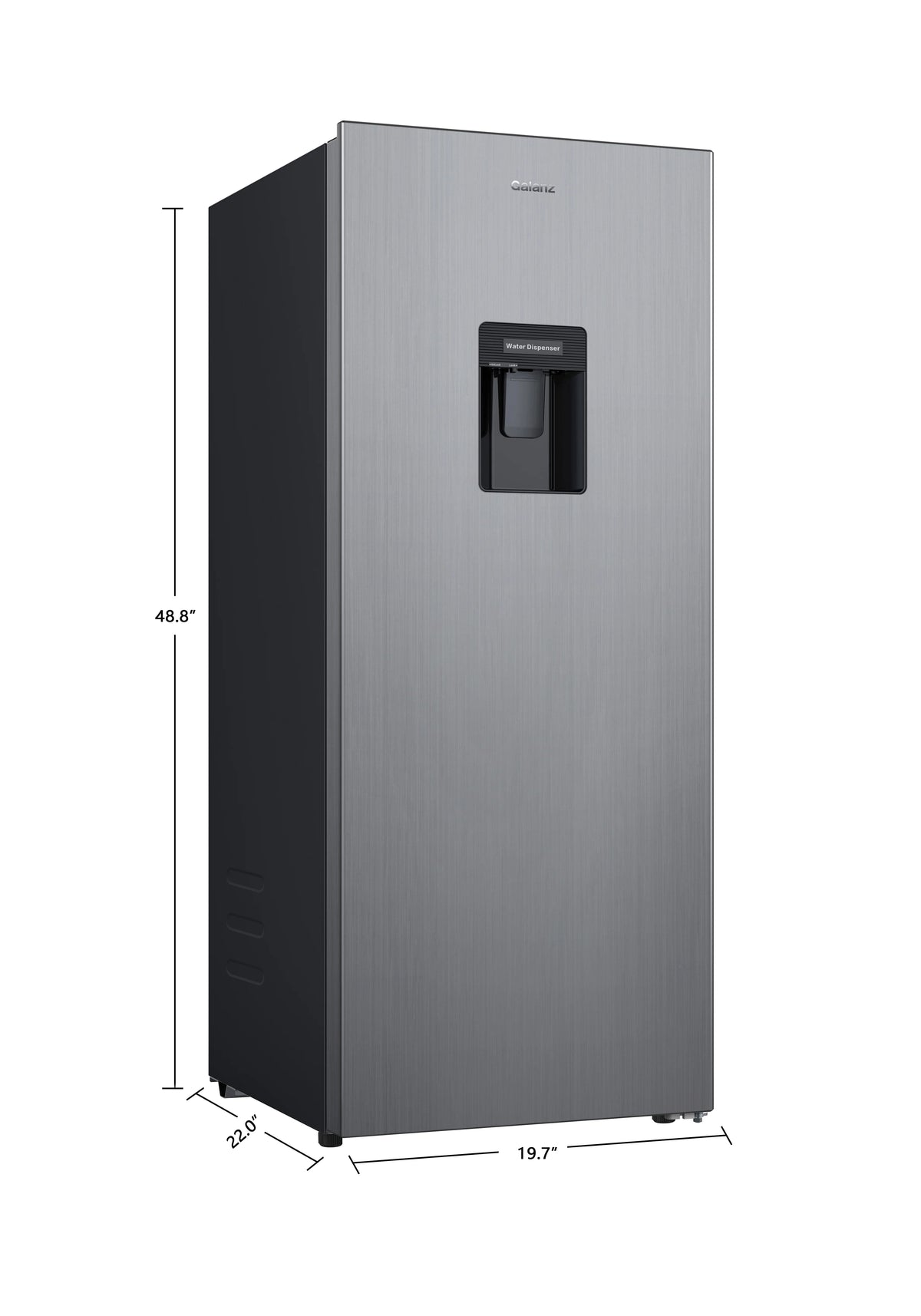 Galanz 6.5 Cu ft One Door Refrigerator, with Water Dispenser, Stainless Steel Look, Estar, New
