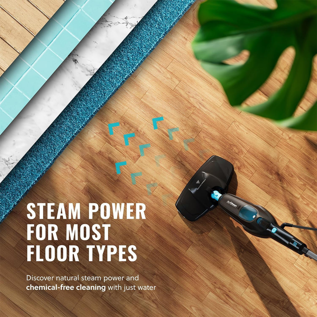 Pursteam ScrubMaster Steam Mop with Dual Scrubbing Head, LED Headlights, Adjustable Steam Control, Anti-Slip Swivel Head, Cable Holder & Upright Lock