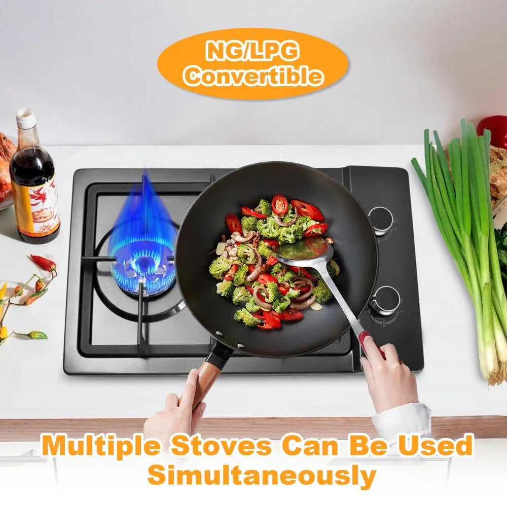 24 Inch Propane Stove Indoor, 4 Built in Thermocouple Protection Propane Cooktop with Powerful Built-in Burners, Multi-Function Tabletop Stove for Kitchen Cooking