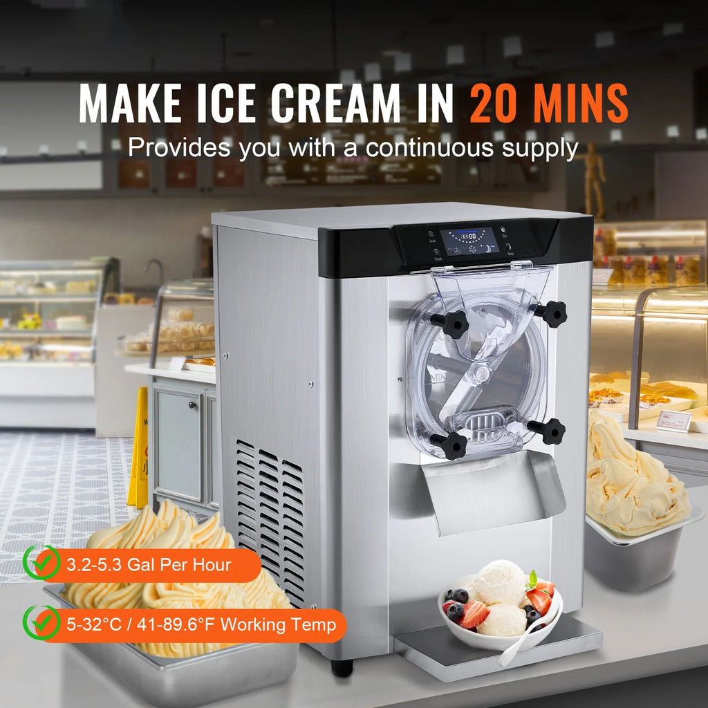 KFFKFF Commercial Hard Serve Ice Cream Machine Maker with a Yield of 12 Liters per Hour for Single Flavor