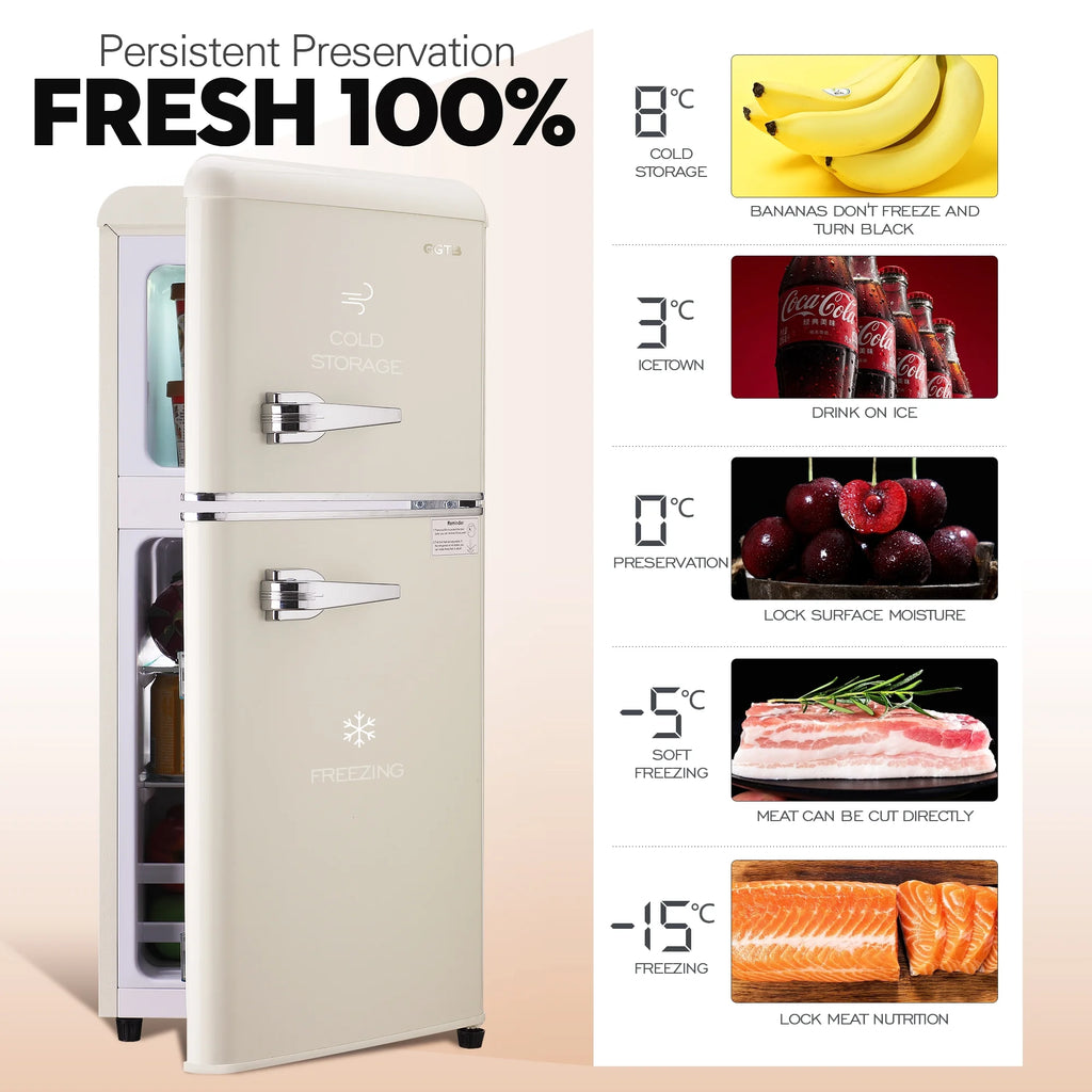 GGTB 3.0 Cu.Ft Two Door Small Refrigerator with Freezer, Compact Retro Small Refrigerator for Dorm, Office, Bar, RV, Bedroom, Blue