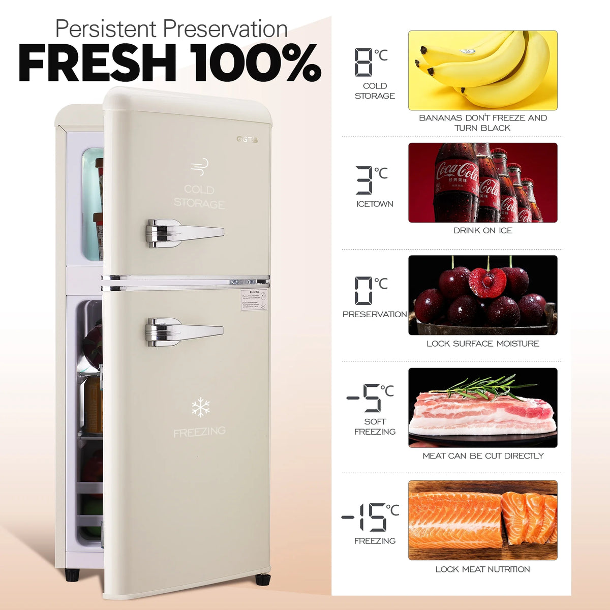 GGTB 3.0 Cu.Ft Two Door Small Refrigerator with Freezer, Compact Retro Small Refrigerator for Dorm, Office, Bar, RV, Bedroom, Blue