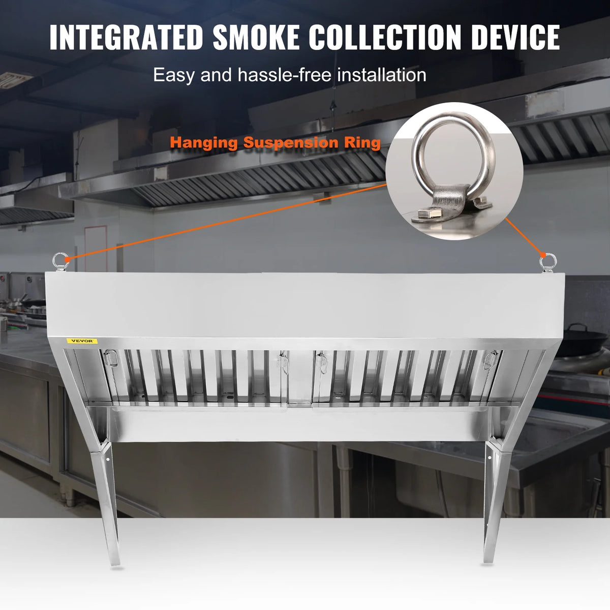 BENTISM Commercial Exhaust Hood 8ft Food Truck Hood Exhaust 201 Stainless Steel