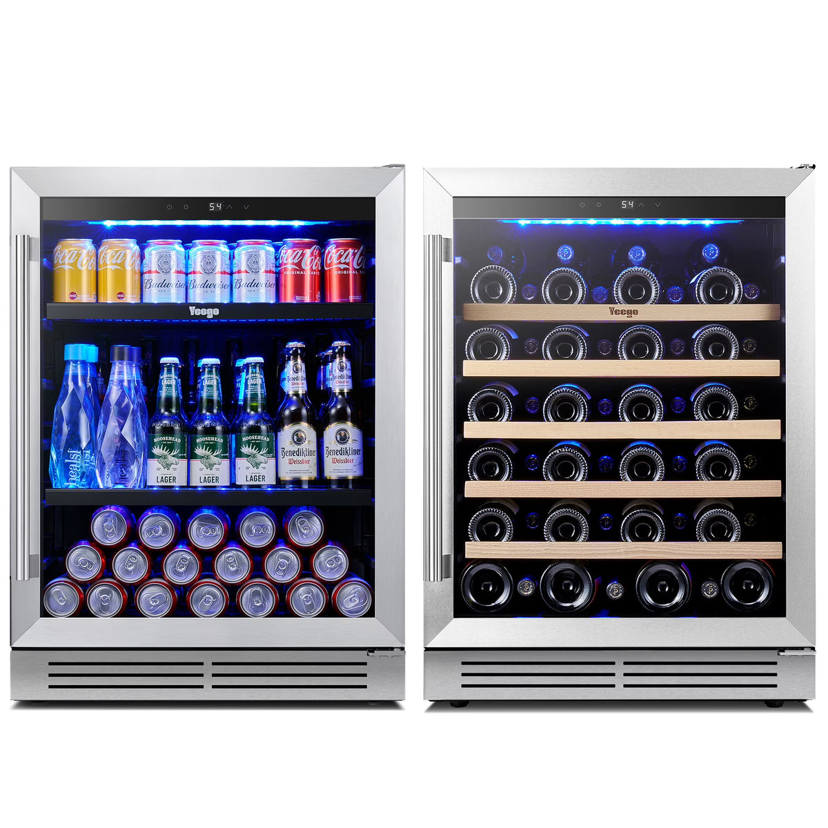 Yeego 30" Wine and Beverage Refrigerator,Two 15" Wine and Beverage Cooler Under Counter or Freestanding, Hold 33 Bottles and 80 Cans(Two Pack)