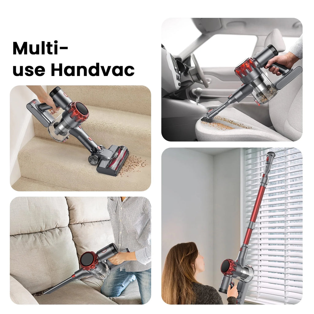 Cordless Vacuum Cleaner, 350W 35Kpa Powerful Stick Vacuum, with LED Display Free-Standing Vacuum Cleaners for Home Pet Hair Carpet Hard Floor S3 (Purple)