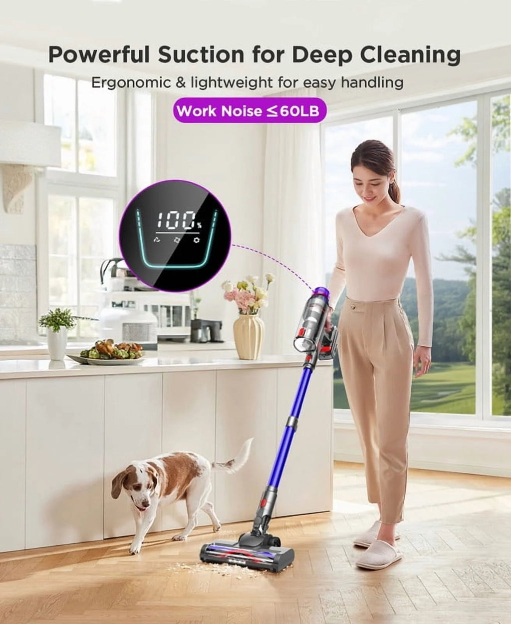 Hosaud Cordless Vacuum Cleaner - 45000pa 550W 55mins 2600mAh Lightweight Stick Vacuum Cleaners for Home Pet Hair Carpet Floor Purple