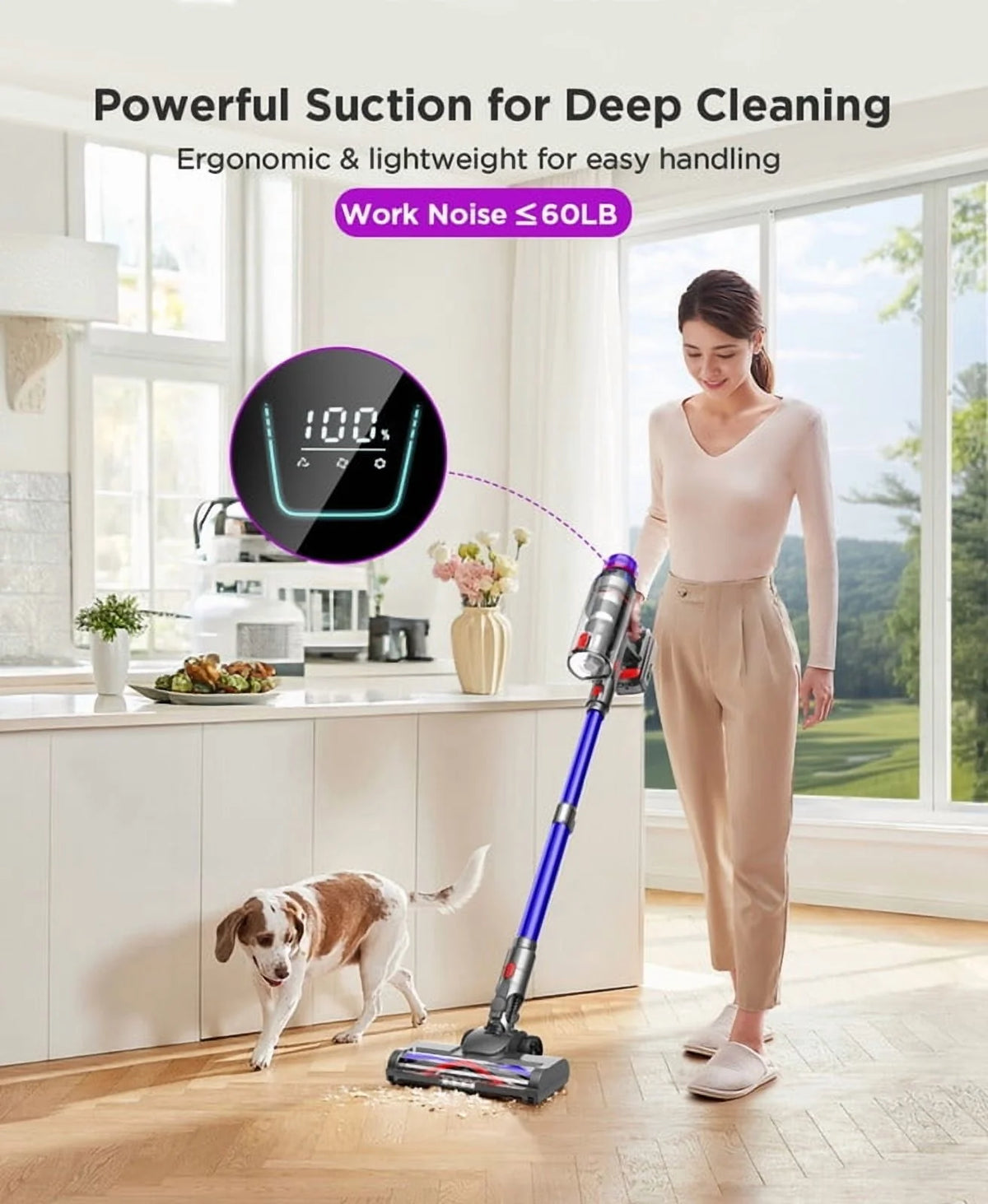 Hosaud Cordless Vacuum Cleaner - 45000pa 550W 55mins 2600mAh Lightweight Stick Vacuum Cleaners for Home Pet Hair Carpet Floor Purple