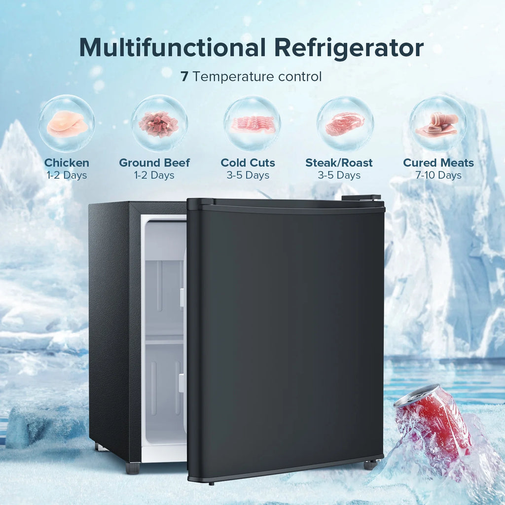 1.7 Cu ft Compact Single Door Refrigerator - Energy Efficient, Reversible Door, Perfect for Home, Office, or Dorm, Black