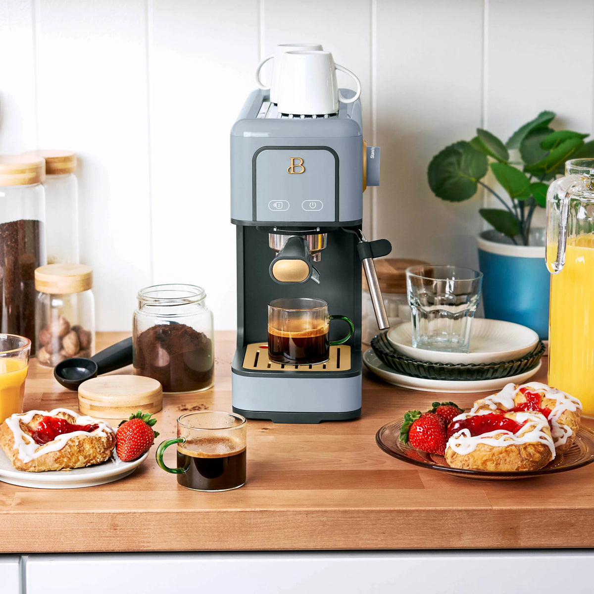 Beautiful Slim Espresso Machine with 20-Bar Pressure, Black Sesame by Drew Barrymore