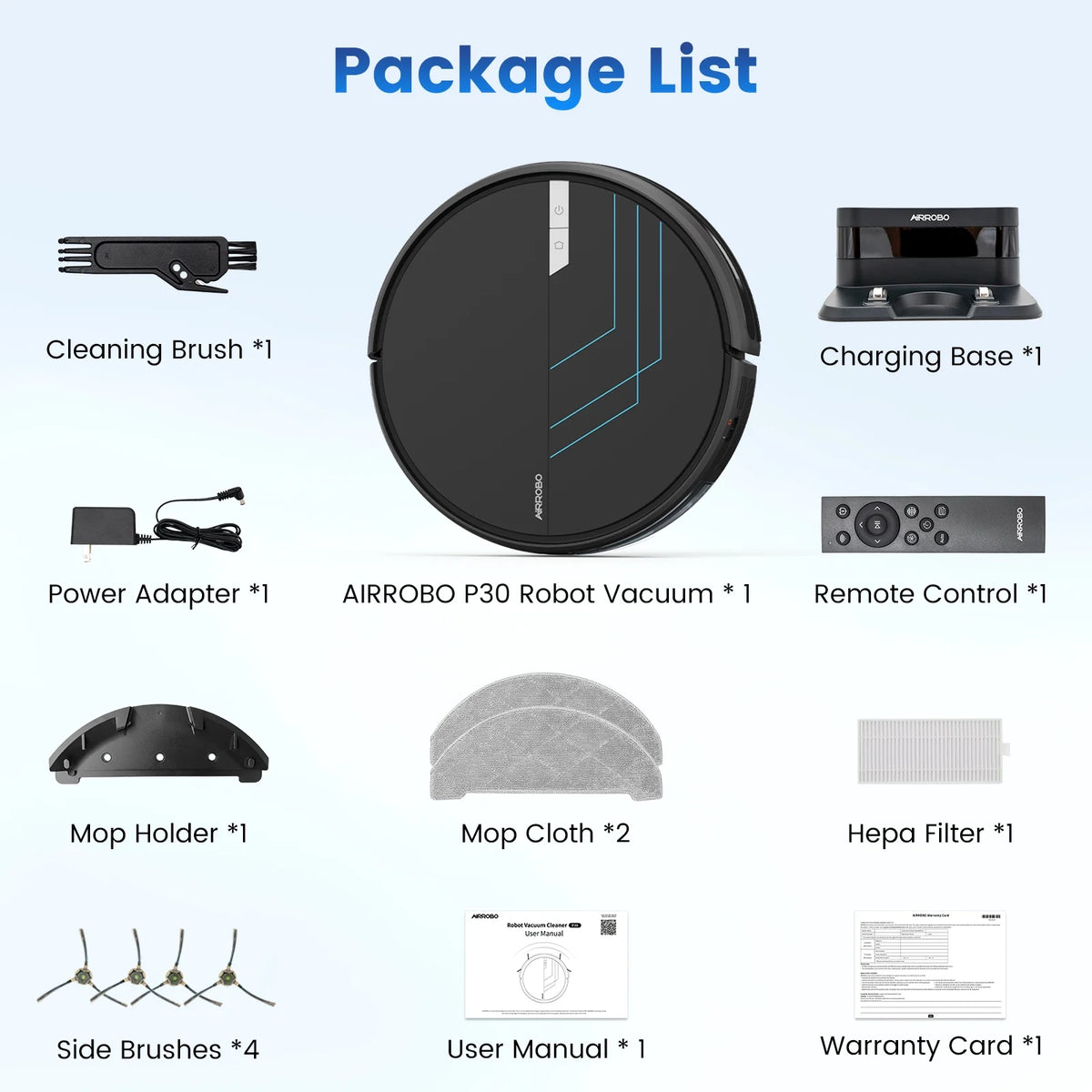 AIRROBO P30  3 in 1 Robot Vacuum and Mop Cleaner with App Control,2 in 1 Tank for Pet Hair,Home Mapping