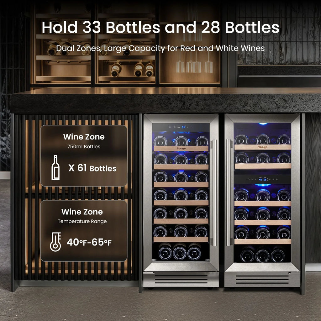 Yeego 30" Wine and Beverage Refrigerator,Two 15" Wine and Beverage Cooler Under Counter or Freestanding, Hold 33 Bottles and 80 Cans(Two Pack)