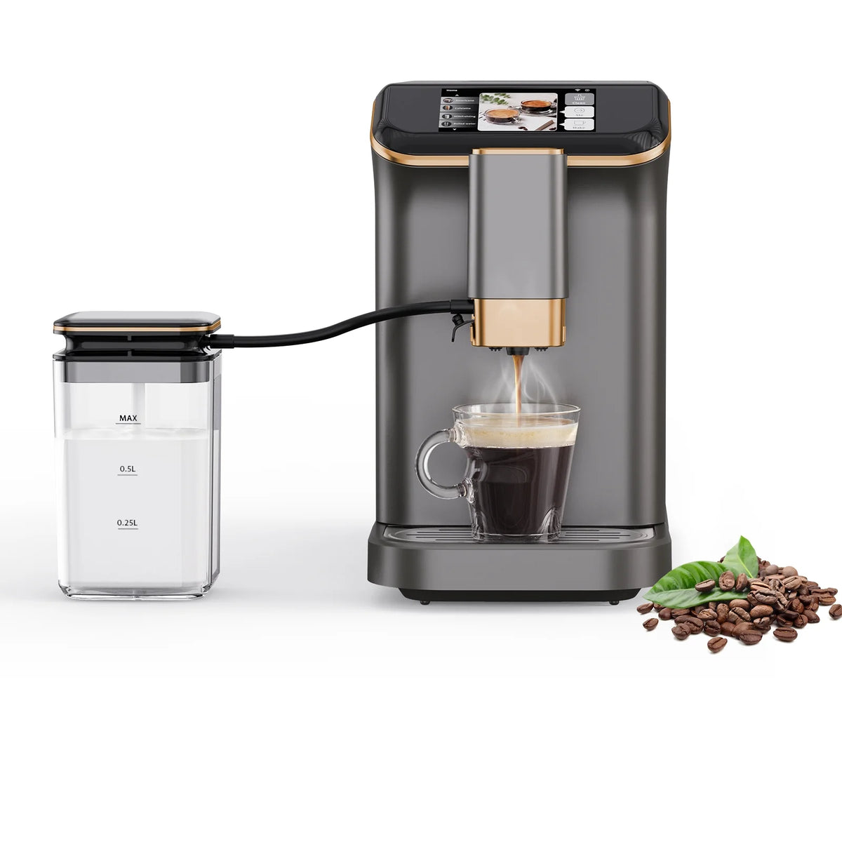 AOILE 20-Bar Dual Boiler Espresso Machine, Self-Cleaning Coffee Maker with Grinder & LCD Touch Panel