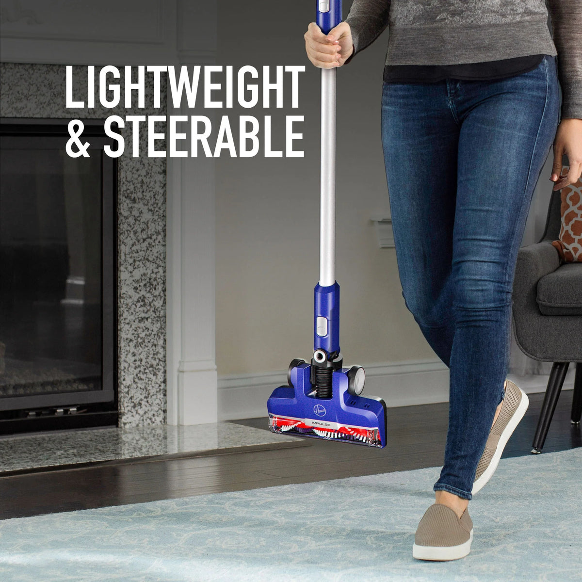 Hoover IMPULSE Pet Cordless Stick Vacuum Cleaner, BH53020, Lightweight, Powerful Suction, Pet Hair, Hard Floor, Carpet, HEPA Filter, Self-Cleaning Brushroll, LED Headlights, Rechargeable