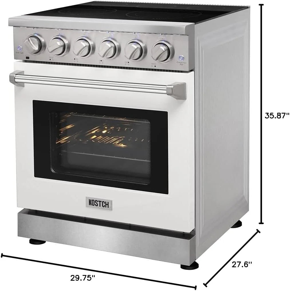 30 inch Professional Electric Range with 5 Heating Elements Cooktop, 4.55 Cu. Ft. Convection Oven Capacity, Smooth Glass Top, in Stainless Steel, KOS-30RE06H (Stainless Steel)