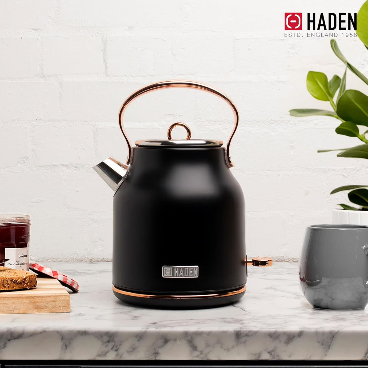 Heritage 1.7L Stainless Steel Electric Water Tea Kettle, Black & Copper