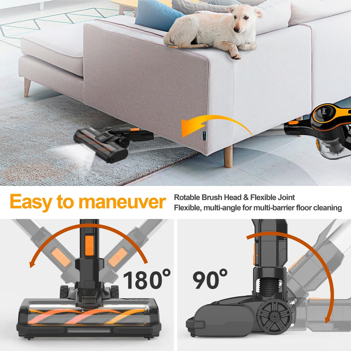 INSE Cordless Vacuum Cleaner, 40kPa Rechargeable Stick Vacuum with 300W Brushless Motor for Carpet Hardwood Floor Pet Hair,S620